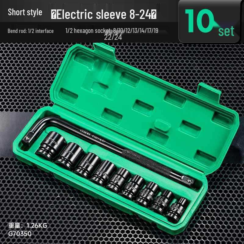 Extended Electric Socket Wrench Set with Large, Medium & Small Hexagonal Air Gun Heads for Auto Repair