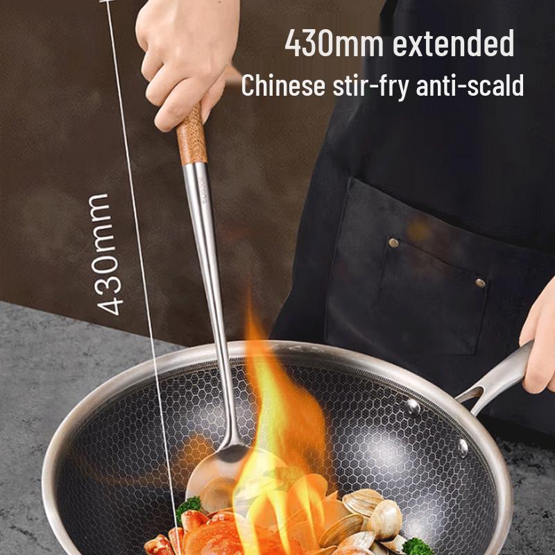 43cm Extended Stainless Steel Wok Spatula with Ebony Handle