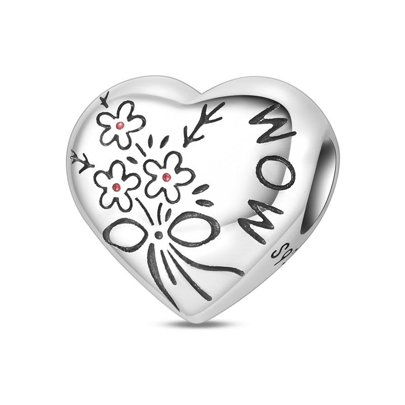 Original Copper Family Charms Mom Flower Heart Beads For Necklace Diy Bracelet Present Jewellery Gift Mother'S Day