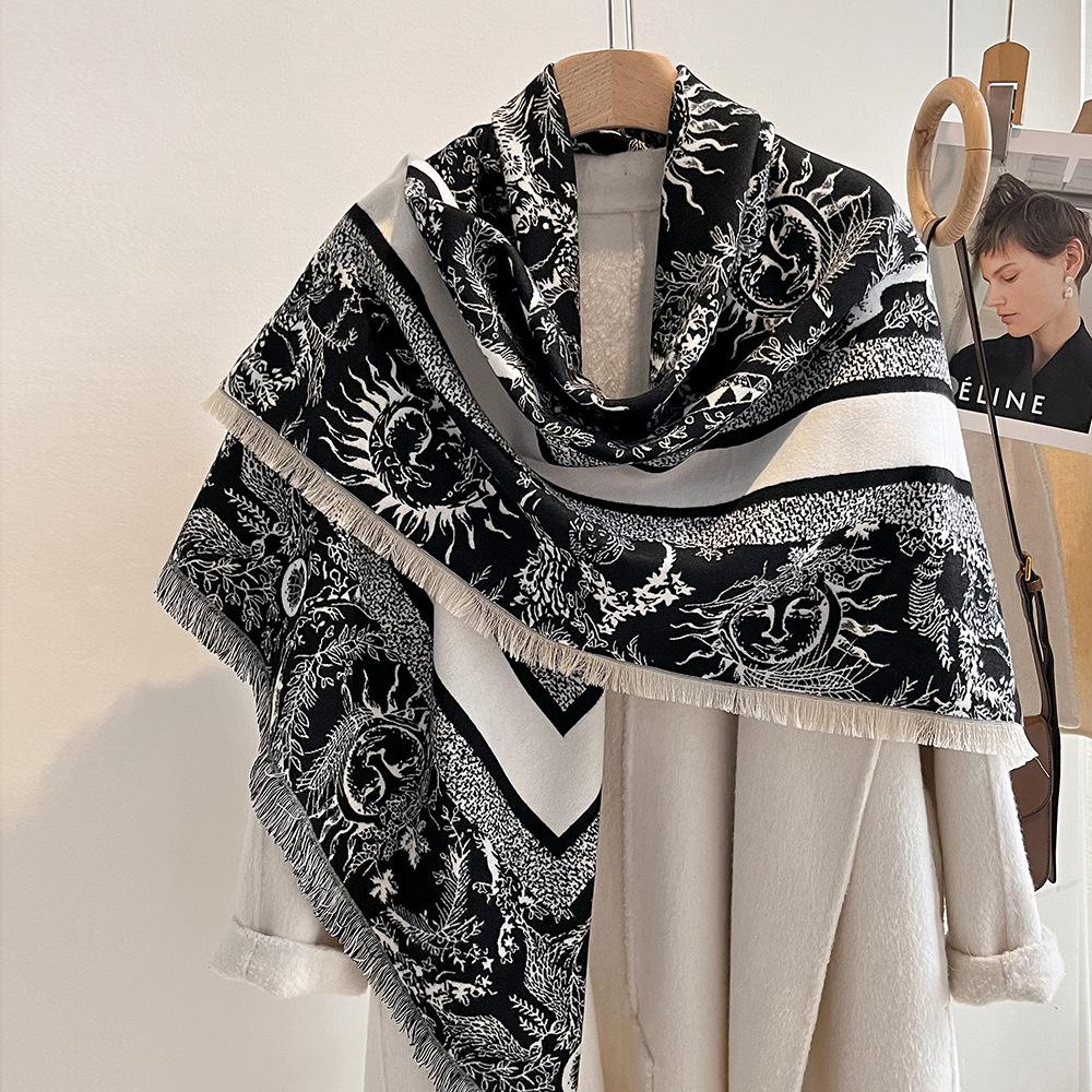 Winter new imitation cashmere scarf high-end women's warm square scarf red cashew jacquard cape shawl