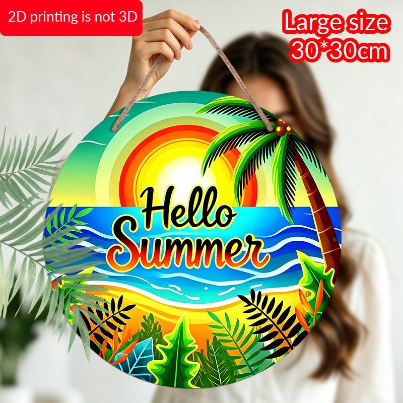2D Flat Summer-themed Welcome Signs and Aluminum Decorative Plaques In Various Sizes. Tropical Beach Palm Tree Wreath Wall Decorations, Summer