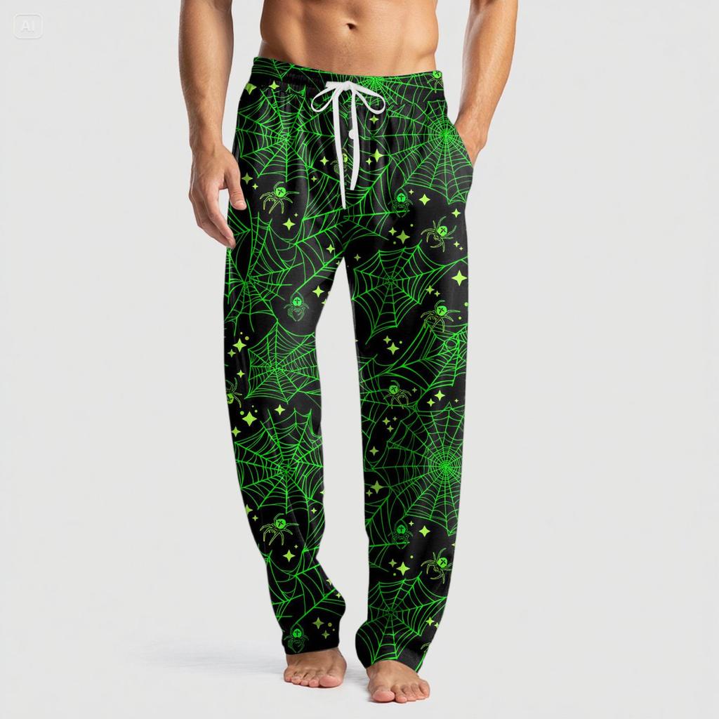 Men's Knitted Halloween Print Pocket Casual Pants Pajama Pants