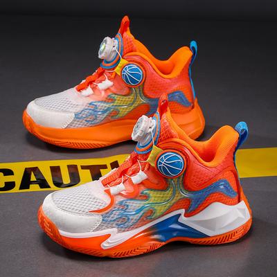 Boys and Girls Sneakers Summer Breathable Single Net Children's Basketball Shoes Medium and Older Children's Actual Combat Wear-resistant Shock Abso