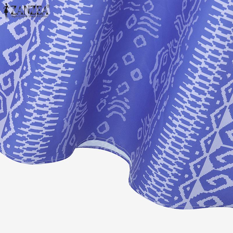 ZANZEA Women Short Sleeve Blouse and Long Skirt Retro Print Two Piece Suit Sets