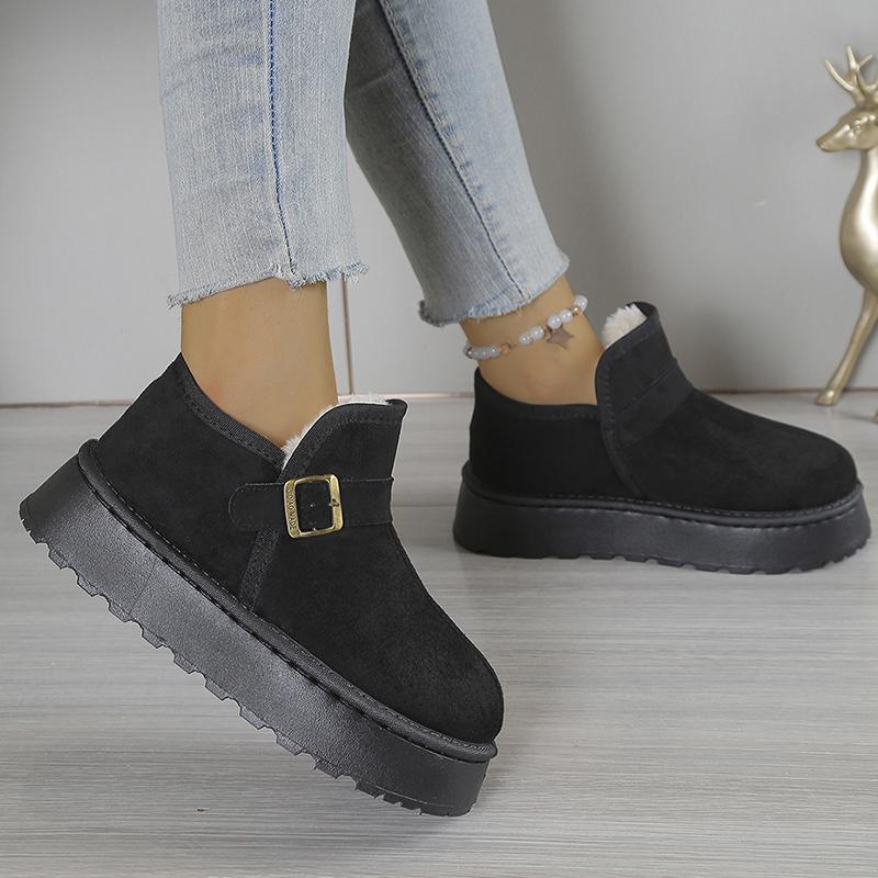 Fashion Black Thicken Plush Ankle Boots for Women Winter Plus Size 36-43 Slip On Anti Slip Snow Boots Woman Platform Warm Short Booties