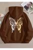 Women's Style Big Size Sweatshirt Plus Size Special Design Hooded Back Butterfly Printed 3 Thread Oversize Sweatshirt