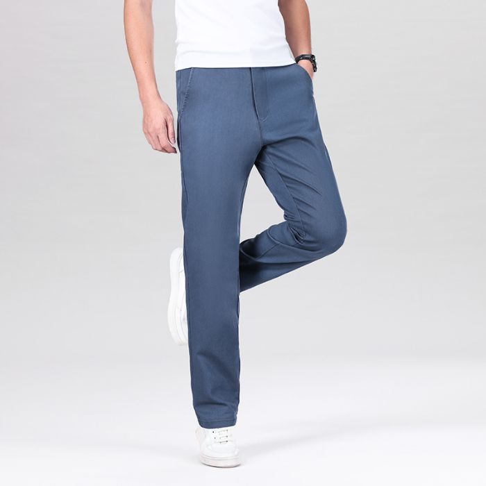 

Летние новые мужские повседневные брюки, имитирующие джинсовую моду, корейская версия, деловые облегающие эластичные прямые брюки 42 светло-синий