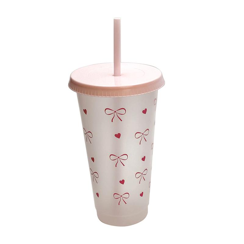 Bottiglia d'acqua Kawaii Estetica Tumbler Per Caffè Freddo Succo Tè Simpatiche Tazze di Plastica con Coperchio e Cannuccia Bottiglia Portatile per Bere