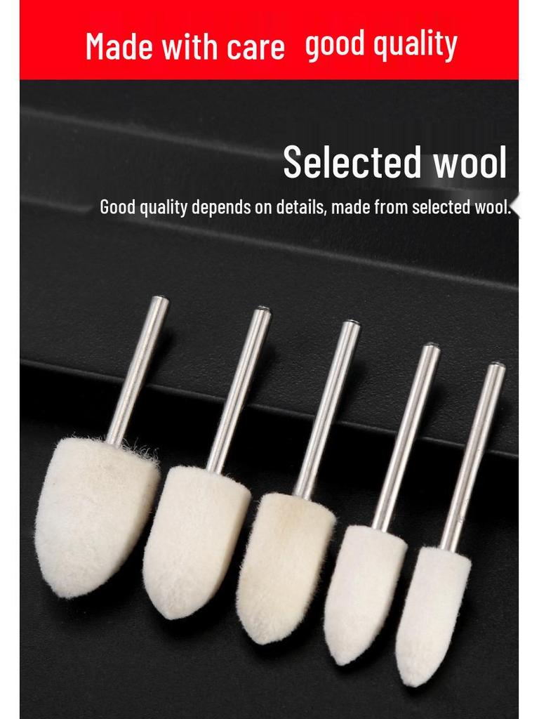 Wool Polishing Wheel with 3mm Shank, Metal Grinding Head for Mirror and Jadeite Polishing