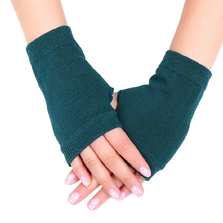 Fingerless Gloves Stretchy Knitted Thumb Hole Mittens Solid Short Hand Warmers