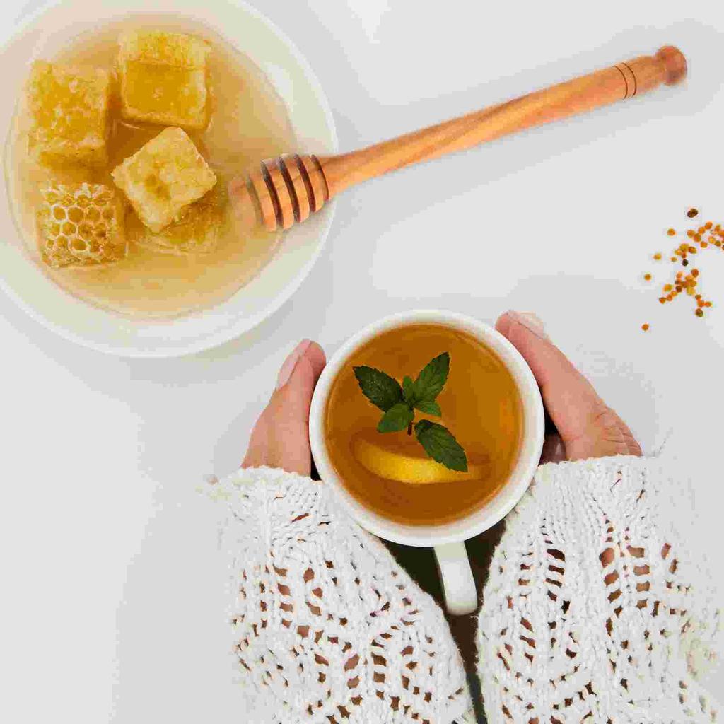 Portable Honey Stirrer Stirring Scooper Olive Wood Stick Bee Reusable Dipper Comb Wand Honeycomb