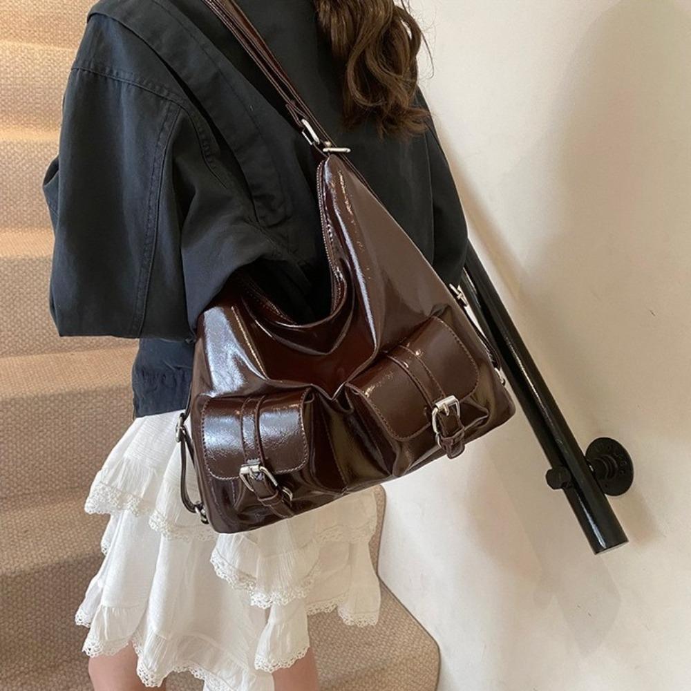 Solid Color Multiple Pockets Backpacks Y2K Style Women's Backpack PU Leather Crosbody Bag Outdoor