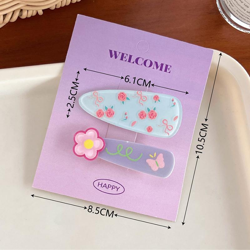 2Pcs Pastoral Style Acrylic Flower Hair Clip For Women Girls Sweet Versatile Bangs Hair Clip  Side Clip Hair Accessories