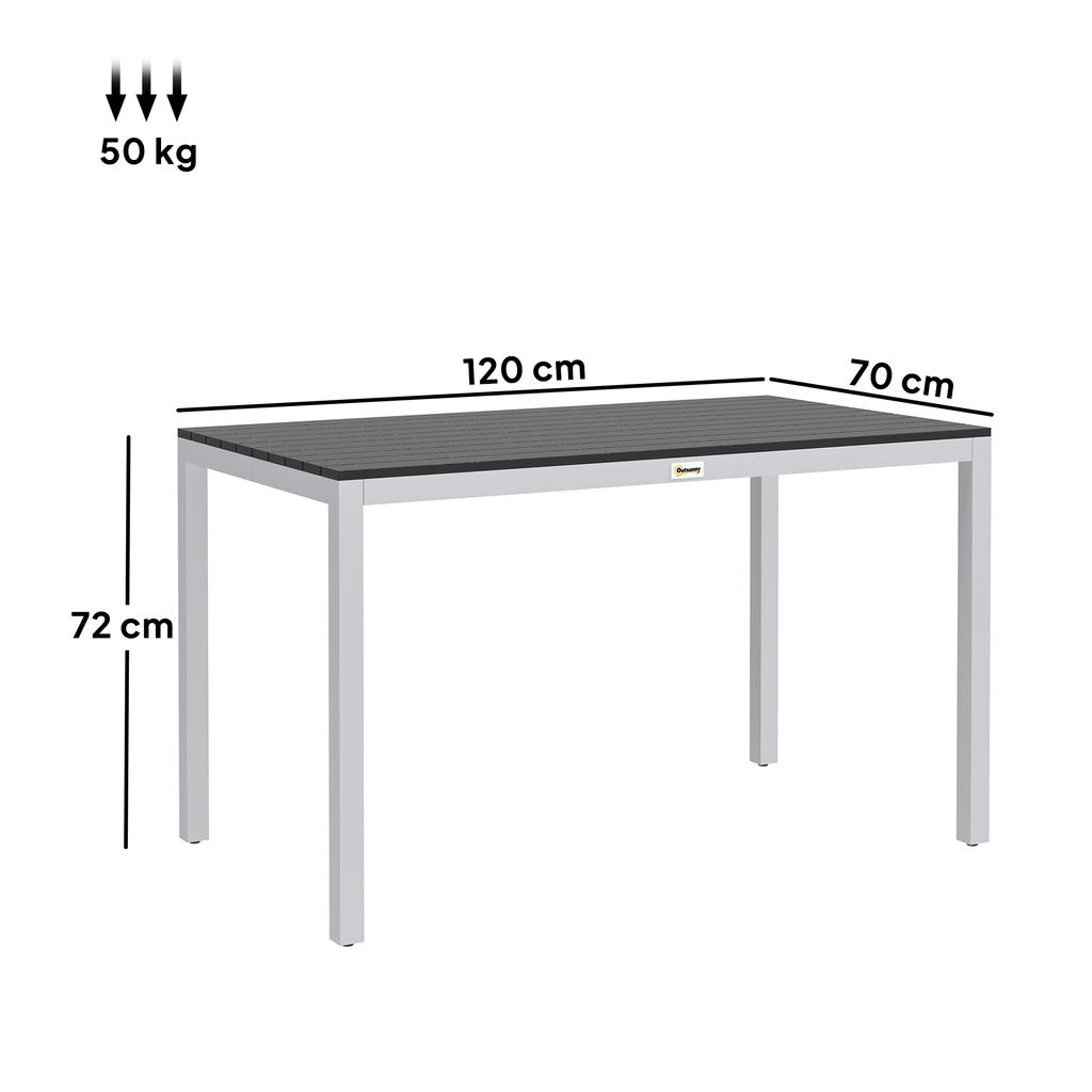 Garden Table, Aluminum, 120x70 Cm, Weatherproof Balcony Table with Wood Look, for 4-6 People, Black