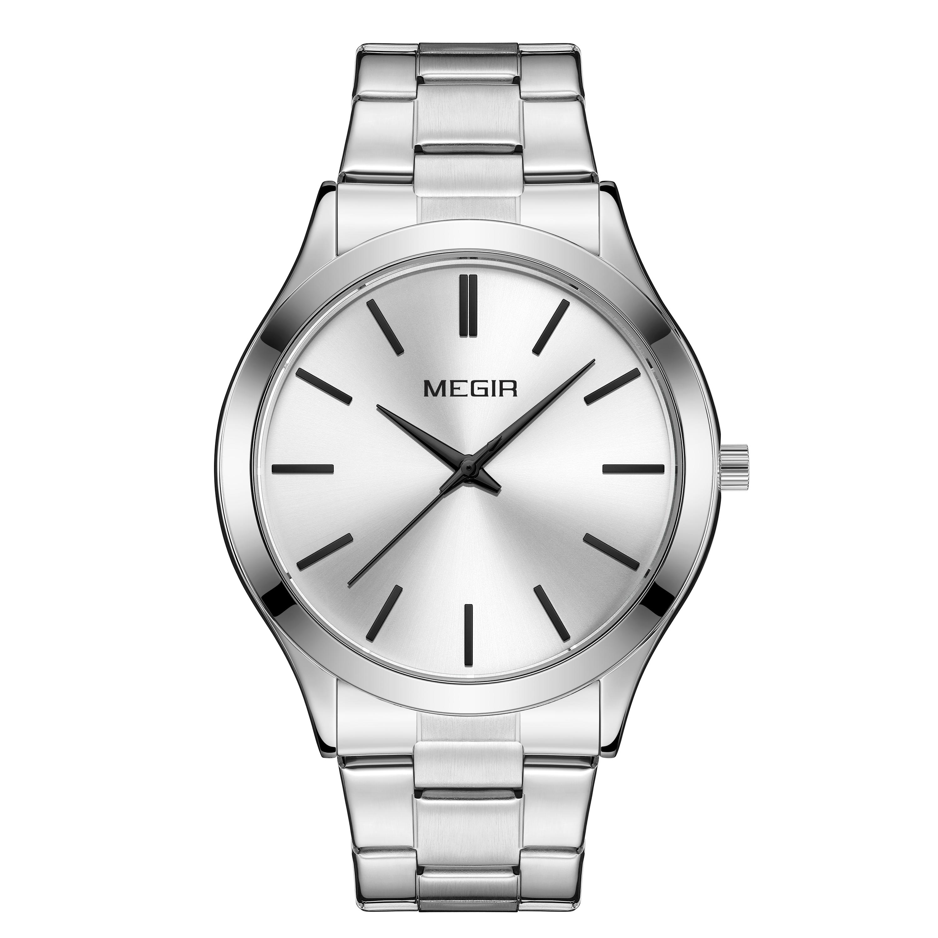 

MEGIR Quartz Sport Watches for Men Stainless Steel Simple Fashion Business Wristwatch Clock Waterproof Relogio Masculino 1096 серебряный/белый