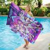 Cyberpunk Anime Kpop Girl Beach Towel, Flat Print Neon Purple Futuristic Warrior for Travel Yoga Swimming Pool Party Gift