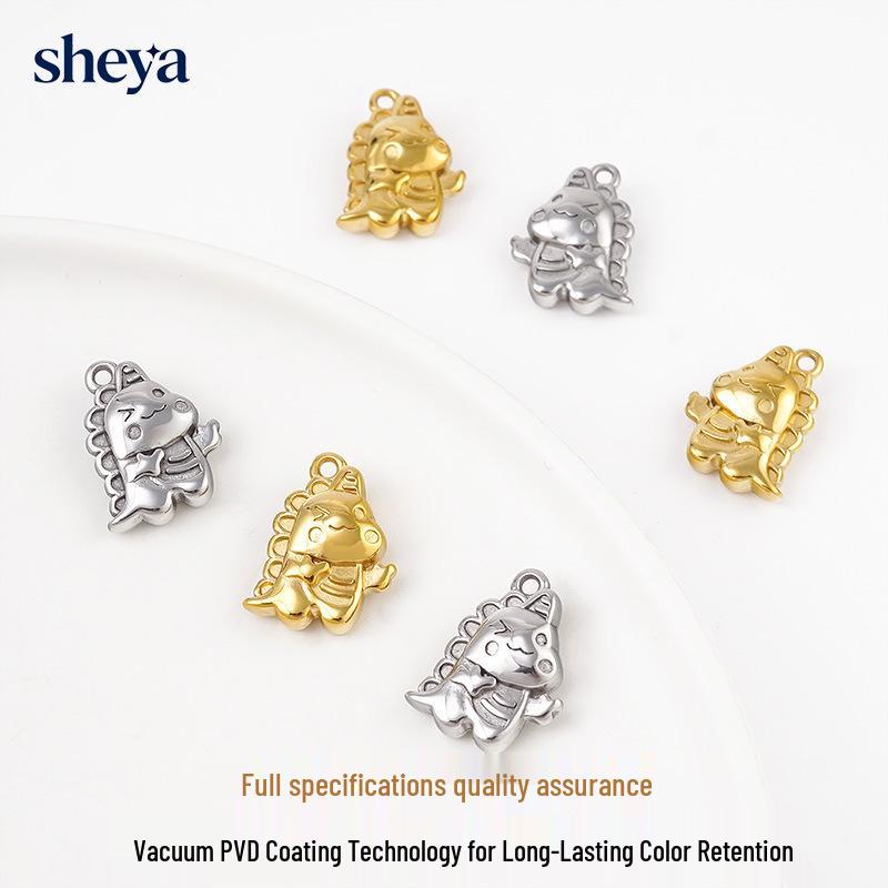 DIY Stainless Steel Dinosaur Pendant Necklace - Vacuum Electroplated Titanium Jewelry Natural Steel Color