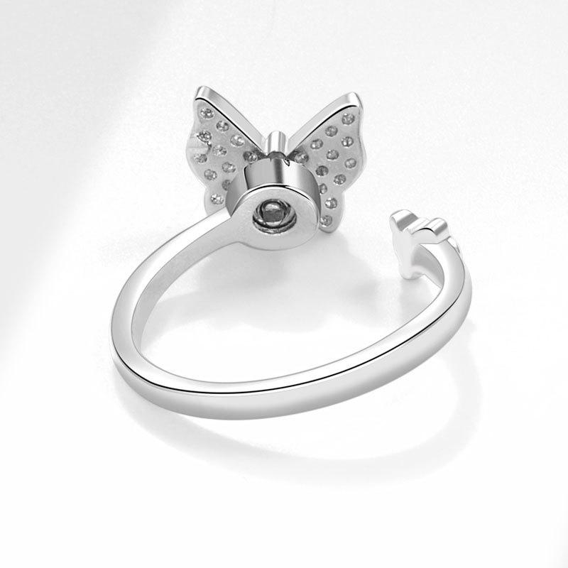 Dainty Butterfly Anxiety Ring For Women Metal Copper Inlaid Rhinestone Spinner Fidget Anti-Stress Adjustable Open Ring