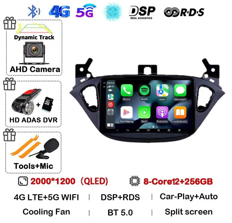 Android 14 Carplay Auto WIFI+4G For Opel Corsa E 2015-2019 For Opel Adam 2013-2016 Car Radio GPS Multimedia Video Player Stereo