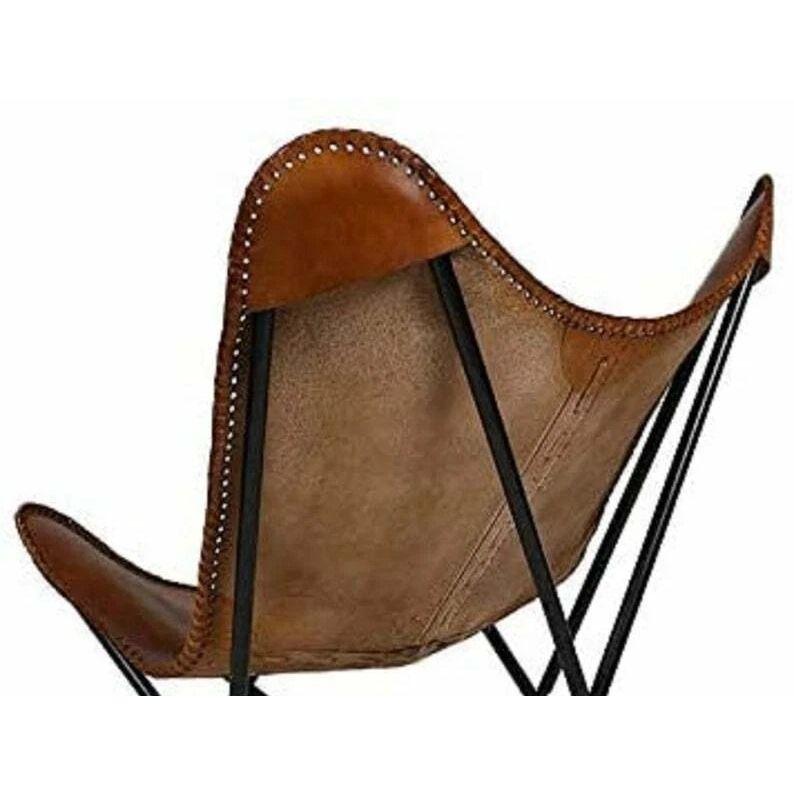 Vintage Handmade Classic Cover Cowhide Leather Butterfly Chair  (Cover Only)