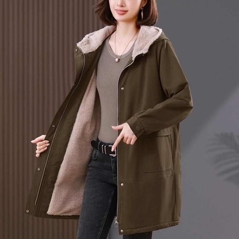 

Женская хлопковая парка на флисовой подкладке 2024 года: Зимний стиль больших размеров для среднего и пожилого возраста XL for 128-140 lbs