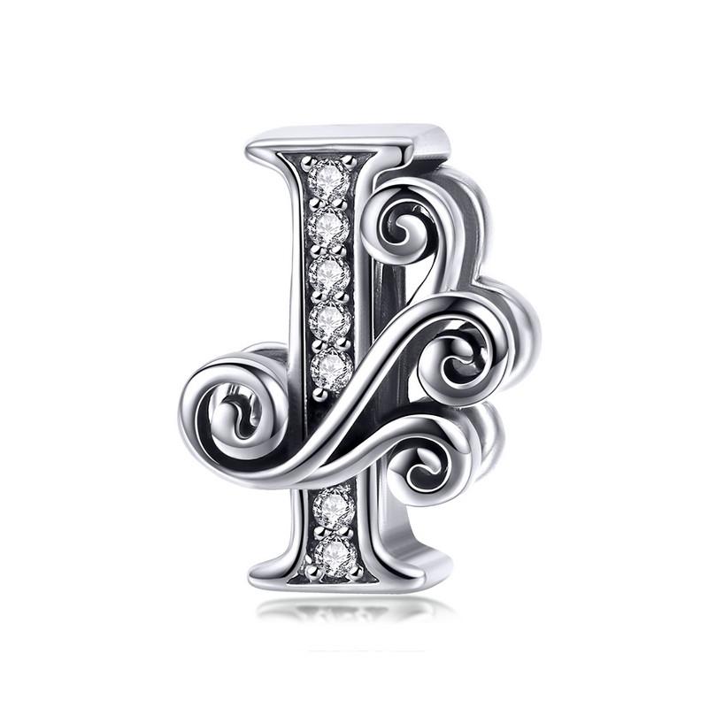 BAMOER Classic 925 Silver Letter Vintage A to Z 26 Letter Charms Openwork CZ Alphabet Beads Fit Charm Bracelet BSC030