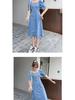 Women's Summer Bubble Sleeve Denim Dress - Age-Defying, Waist-Cinching, Slimming, Large Size.