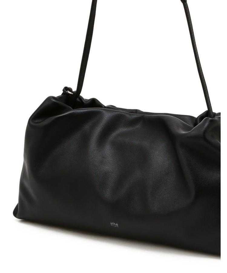 Athe Vanessabruno [Mousse] Black Leather Drawstring Shoulder Bag M Aaba6E540Bk