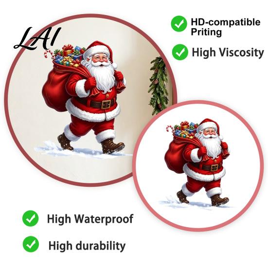 Christmas Scene Wall Art Stickers Cartoon Santa Claus Carrying Bag Decal Peel And Stick Seasonal Home Decorations Full of Gifts DIY Murals