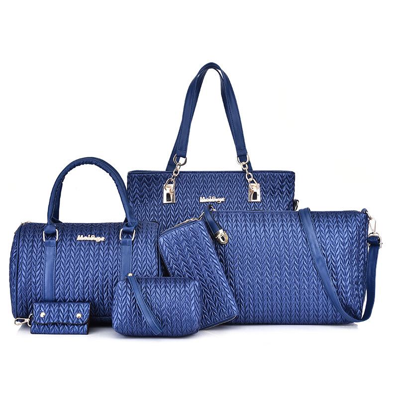 New Mother and Child Women's Bags Solid Color PU Six-piece Set Woven Large-capacity Simple Portable Shoulder Bag Crossbody Fashion