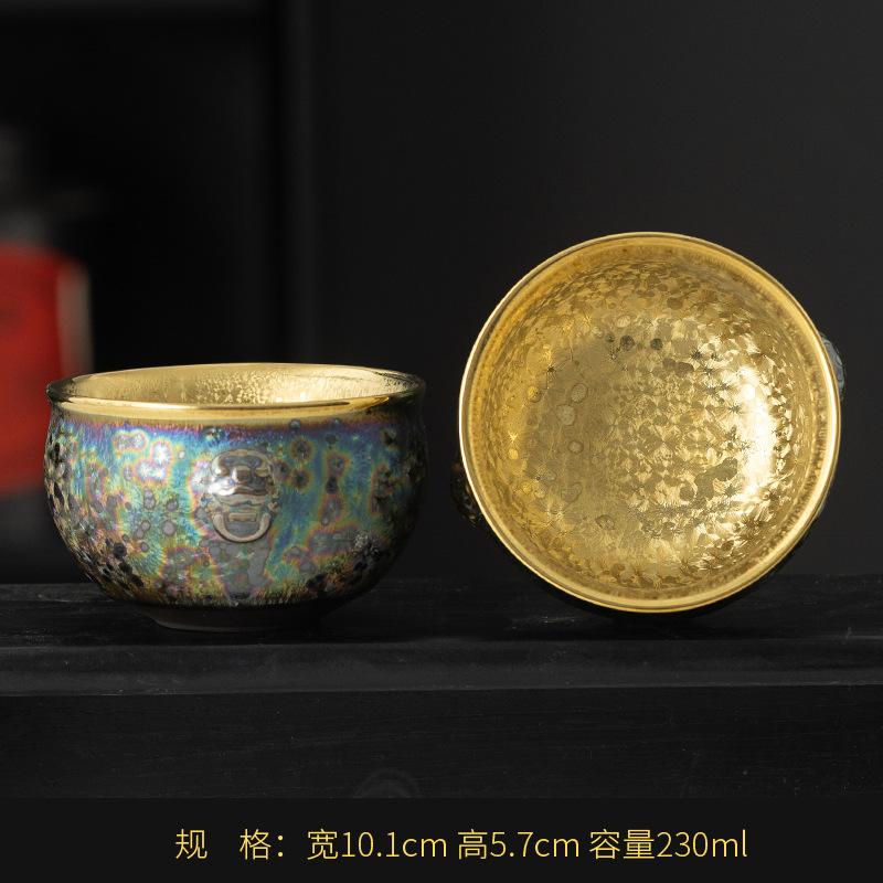 Colorful Kiln Mutated Shape Gilded Jian Zhan Cup Ceramic Kung Fu Tea Cup Tenmoku Glaze Single Cup Master Cup Tea Bowl Tasting Cu