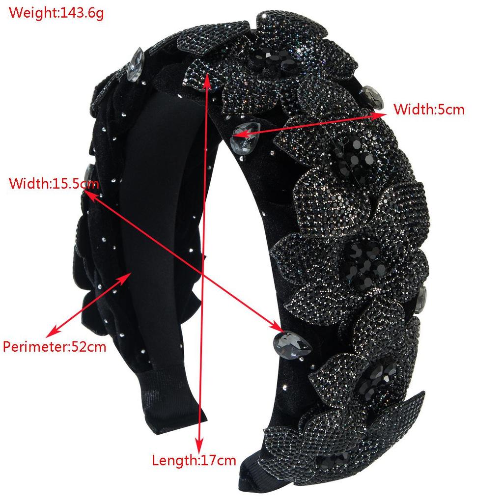 Exquisite Velvet Floral Diamond Headband: Sparkly High-Top Hair Accessory for Women - Perfect for Banquet and Prom.