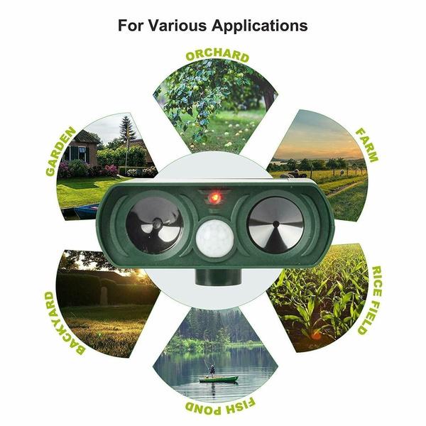 Ultraschall-Solar-Schädlingsvertreiber, Tierschädlings-Mausvertreiber, Sensor, Garten, Vogel-, Katzen- und Hundeabwehr, hält Tiere fern