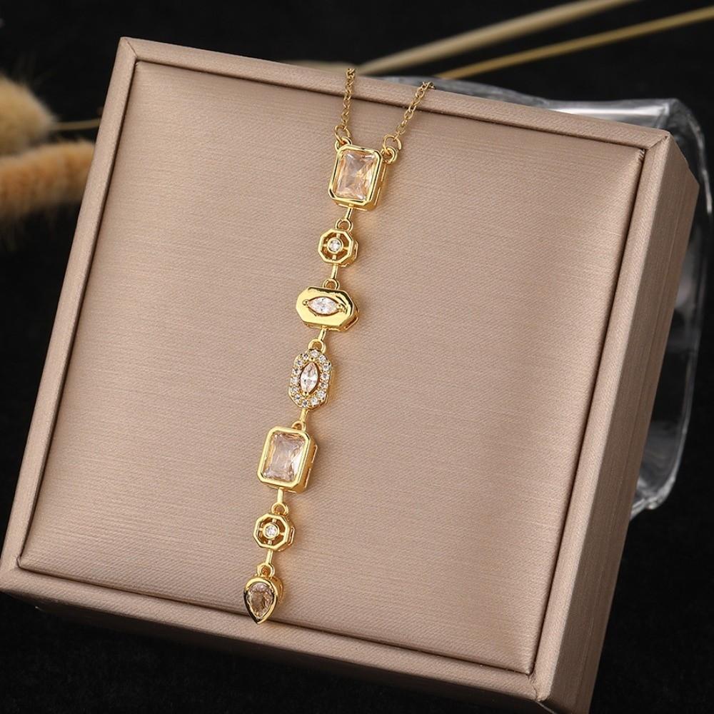 Colorful Zircon Collarbone Chain Irregular Crystal Long Tassel Necklace  Jewelry Accessories