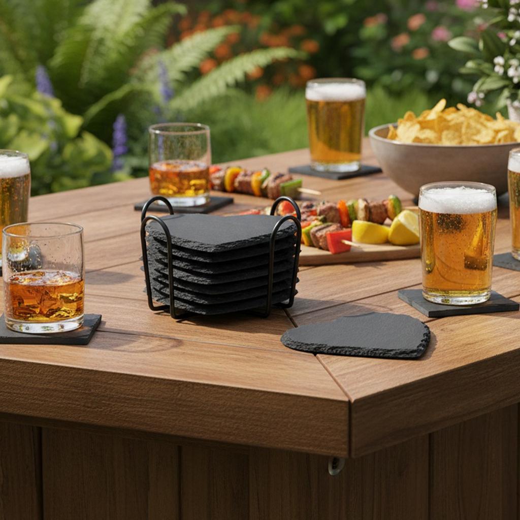 4-Inch Square Slate Drink Coasters Set with Anti-Scratch Bottom Blank Rock Coasters for Drink Coffee Bar Kitchen Home Decor