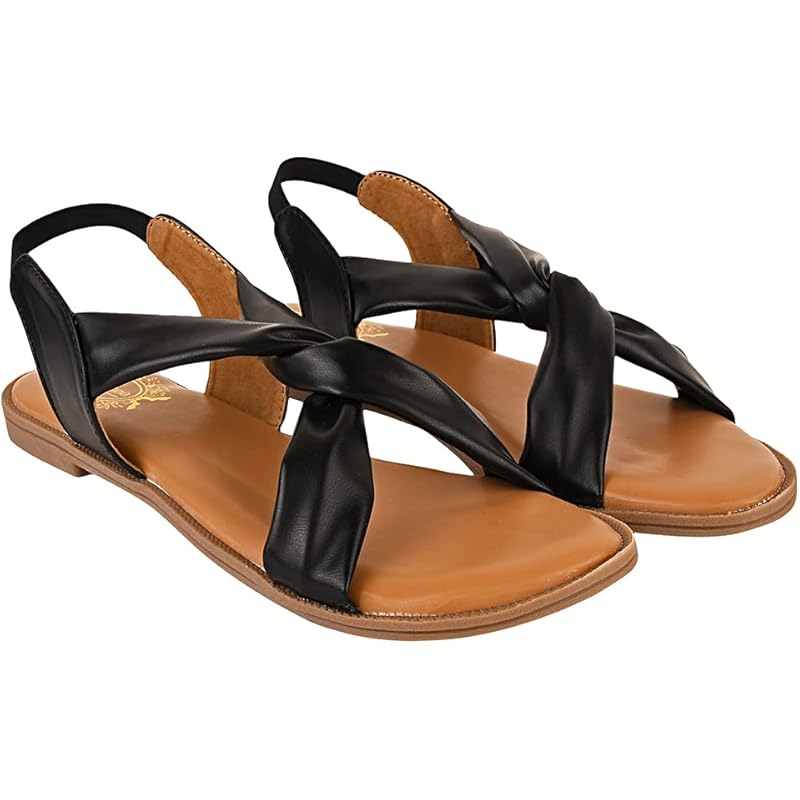 Shoetopia Cross Strap Black Flat Sandals For Women & Girls /Uk4