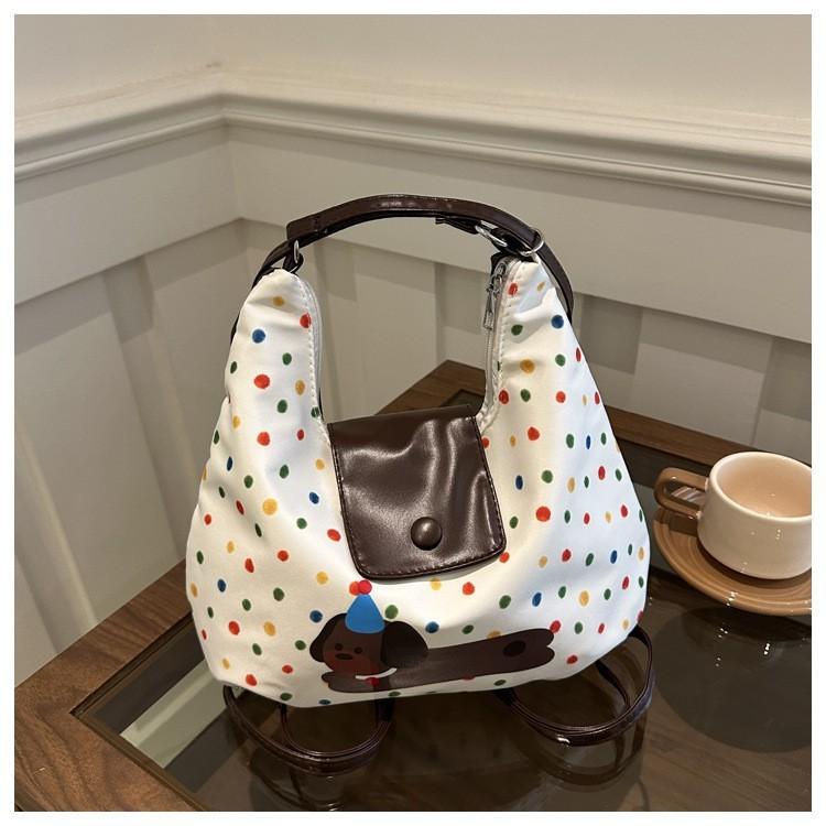 Trendy Street Style Cartoon Tote Bag Spacious And Soft Canvas With Polka Dots