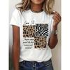 Women's Love Is Wild Leopard & Zebra Graphic Print T-Shirt - Short Sleeve Crew Neck Casual Top with Inspirational Quote, Medium Stretch,