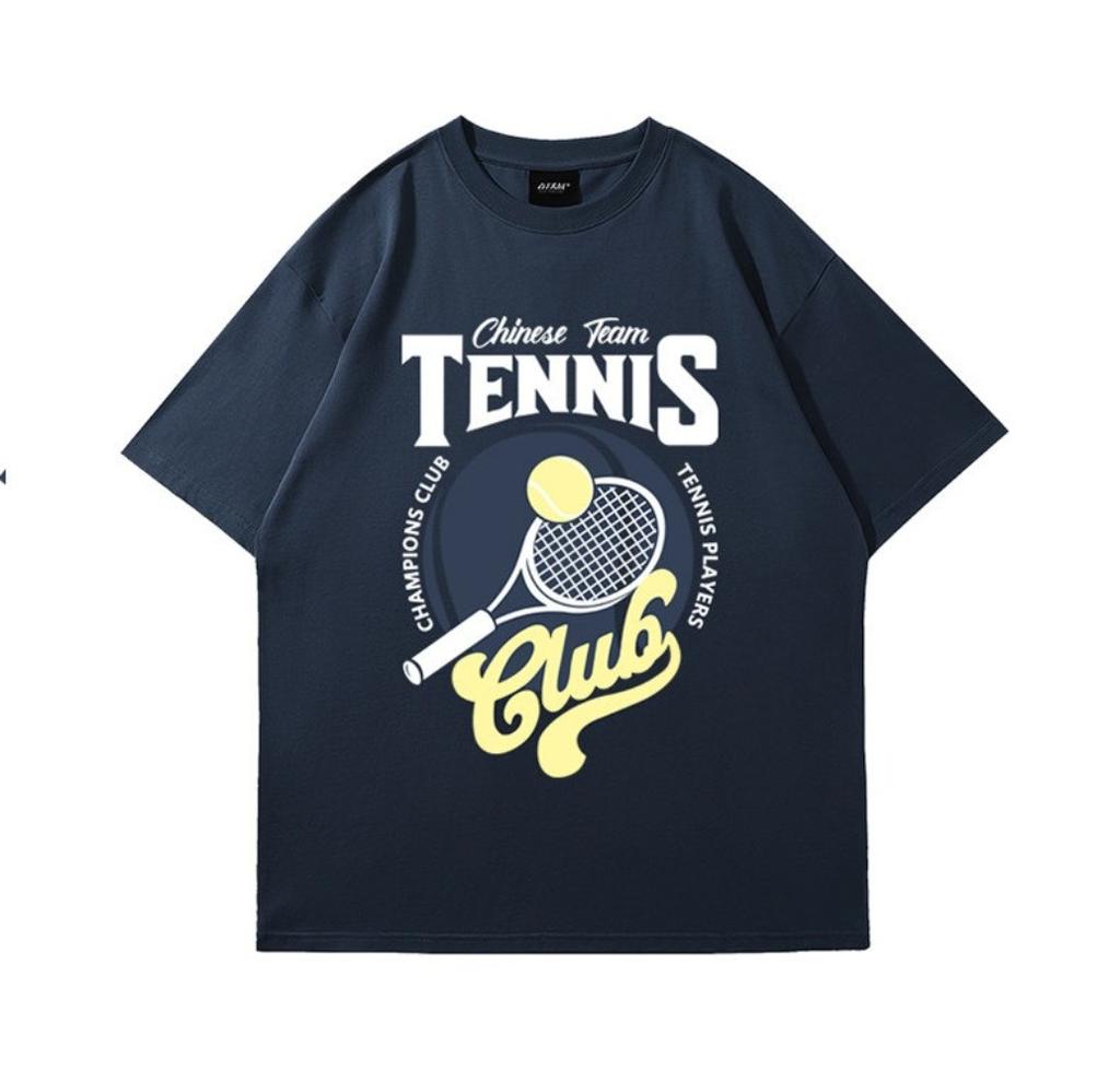 American high street retro shortsleeved Tshirt for Unisex summer urban tennis style pure cotton casual roundneck Unisexs shirt