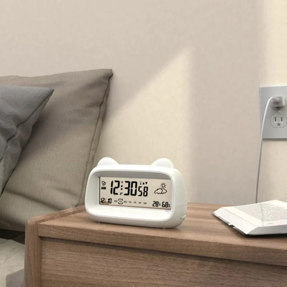 Temperature Display Digital Alarm Clock Humidity Display Week Display Cat Shape Clock Digital Display LCD Screen Alarm Clock