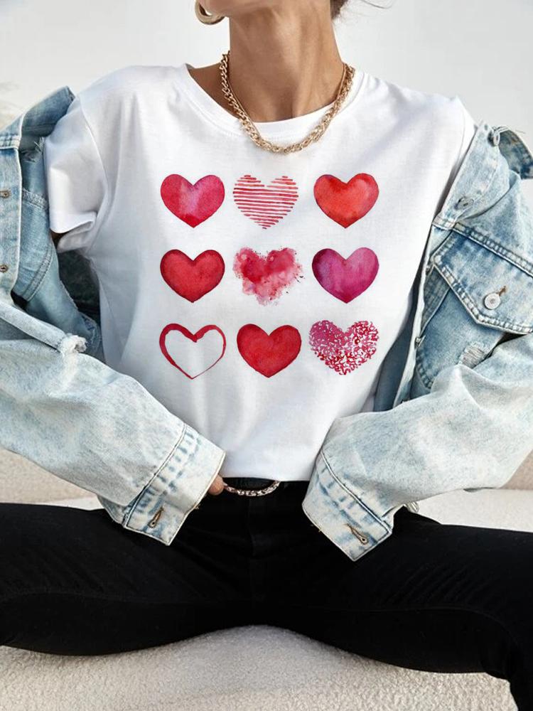 Love Heart Print Women T Shirt Summer Funny Short Sleeves O Neck  Tops Tee Female 90s Casual Fashion Clothing