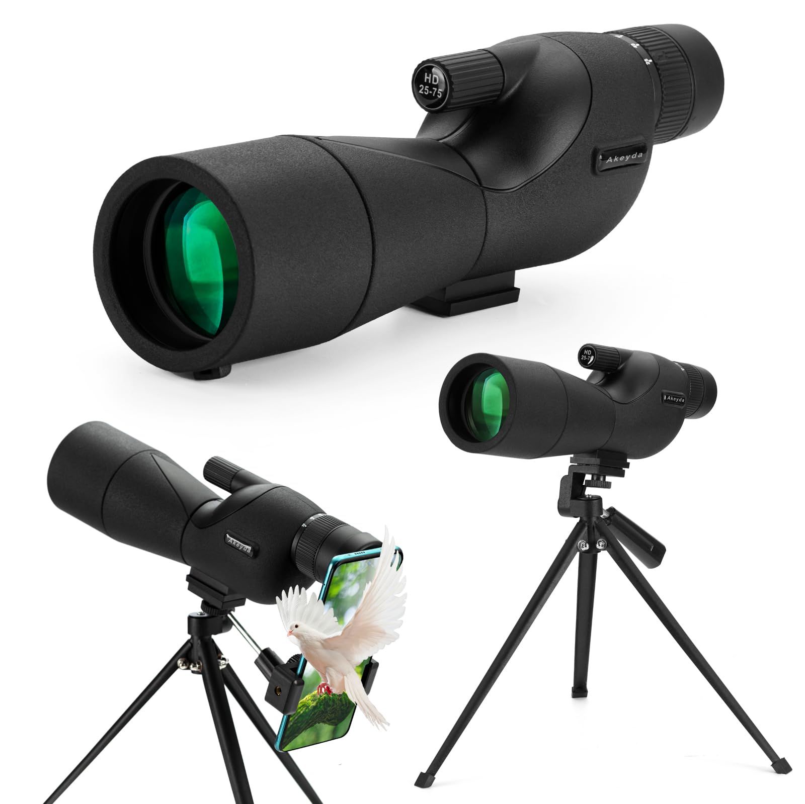 

Akeyda 25-75X60mm Fieldscope, High Magnification, Smartphone Telephoto Lens, Spotting Scope, Monocular Telescope, Bird Watching, Archery,