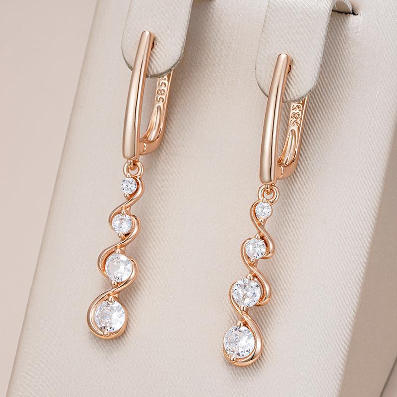 Unique Design Natural Zircon Long Drop Earrings For Women Fashion  Rose Gold Color Daily Fine Jewelry Crystal Gift