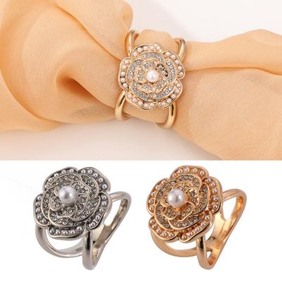 Flower Scarf Ring Clip for Women Rhinestone Floral Belt Scarf Buckle Faux Pearl Clothes Slides Ring for Clothing Shirt Shawl Accessory
