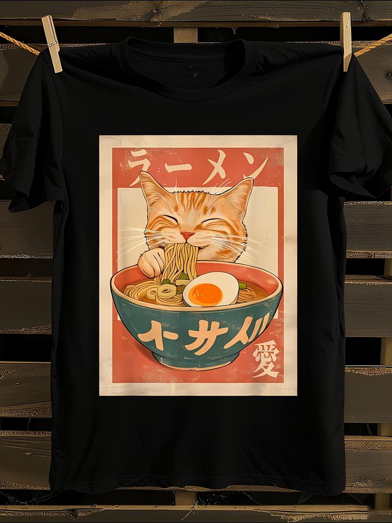 s Anime Tshirt Anime Cat Eating Ramen Tshirt