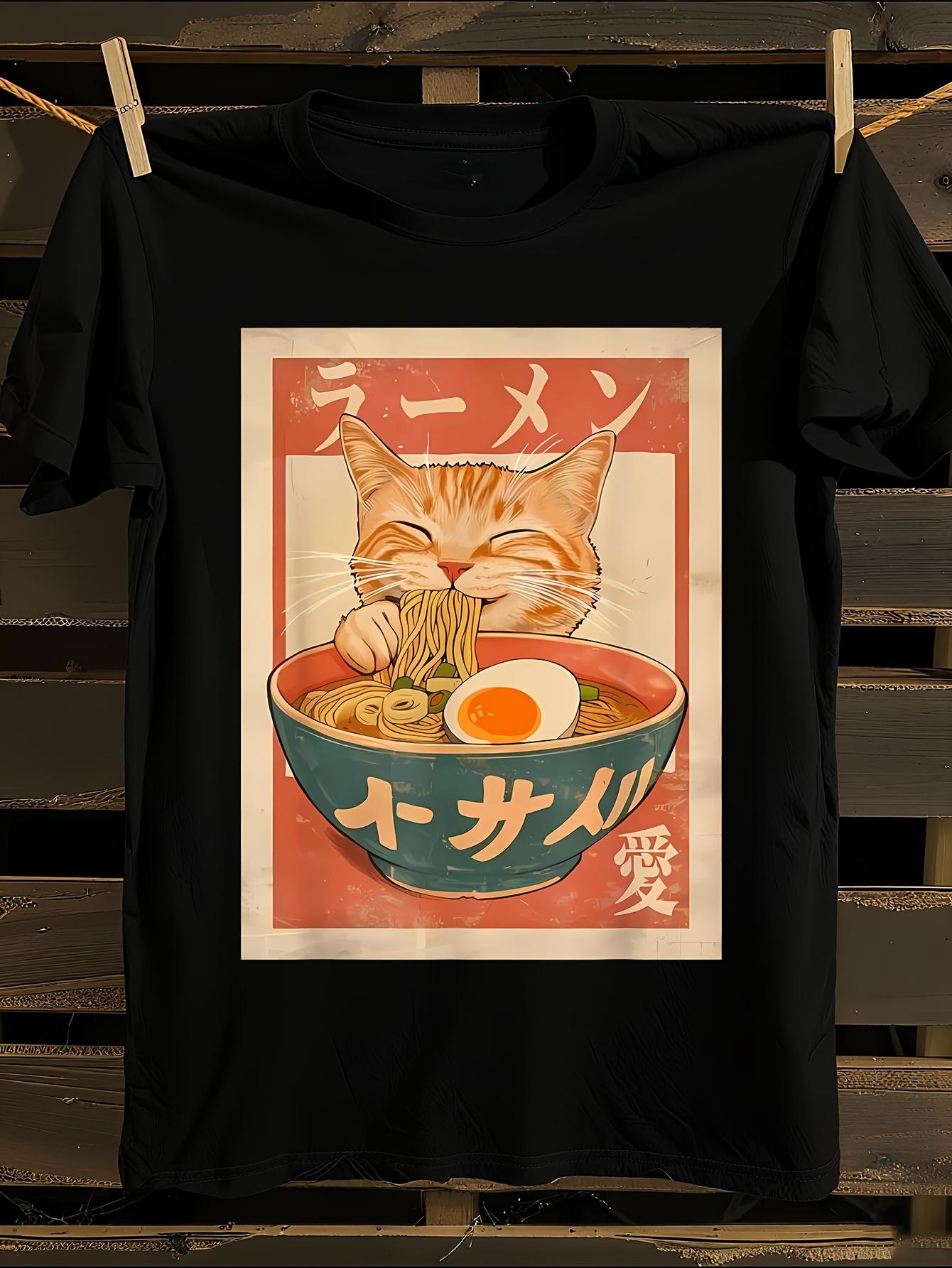 s Anime Tshirt Anime Cat Eating Ramen Tshirt XXXXL