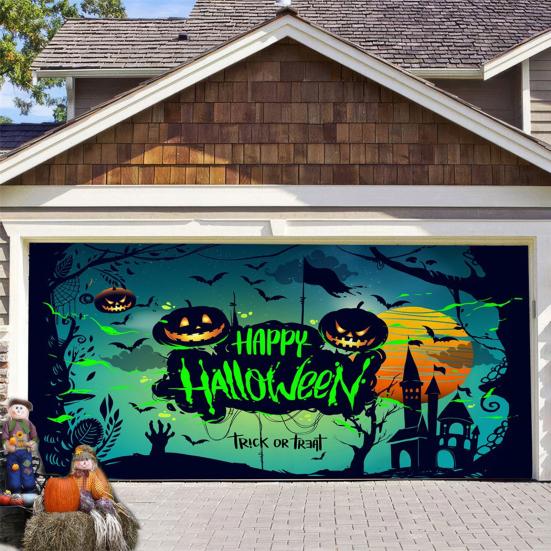 7 X 16ft Halloween Garage Door Cover Large Skeleton Graveyard Hanging Backdrop Door Banner for Halloween Yard Front Porch Wall Decoration