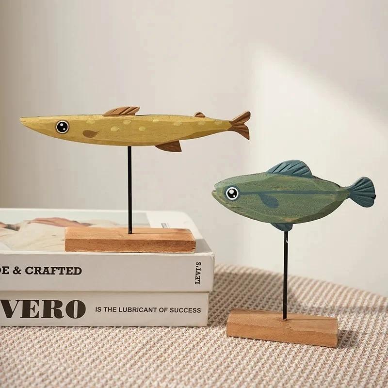 Nordic Minimalist Wooden Fish Decor Handmade Colorful Figurine Desktop Ornament Home Living Room Bedroom Office Art Decoration