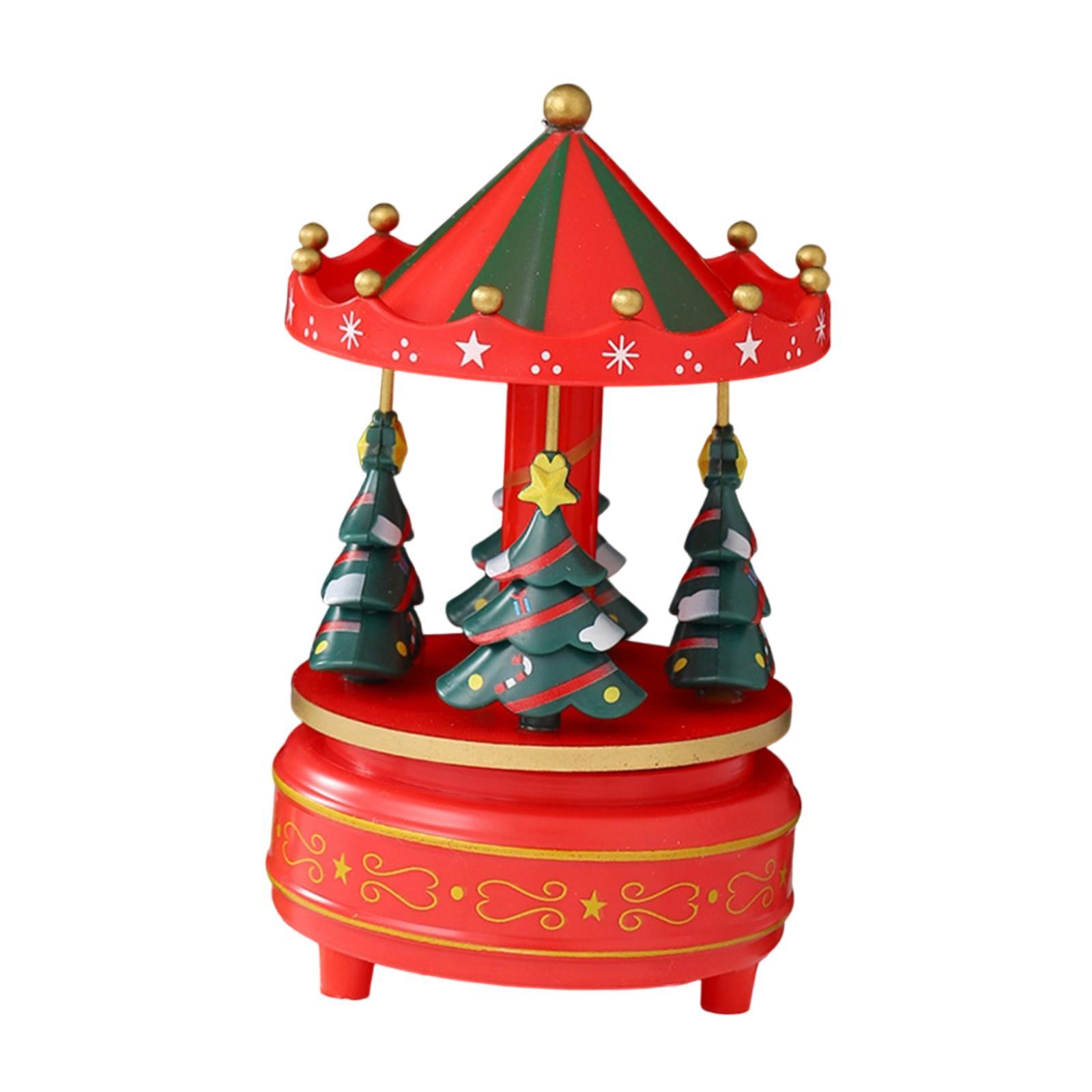 

Rotating Carousel Music Box Ornament Decorative for Mom Grandmother Gift Hand Painted Multipurpose 10.5x17.5cm Xmas Tree Design