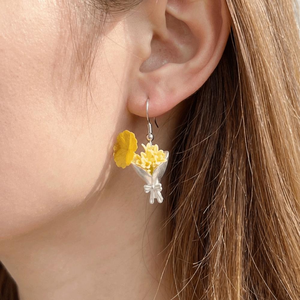 Simple Flower Insertable Earrings Creative Bow Earrings Fashionable Vase Pendant Earrings Party